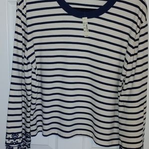 Madewell pieced embroidered sleeve knit top